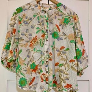 Anthropologie Plus Floral Button Front Top